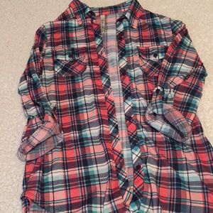 Blue and pink plaid button down